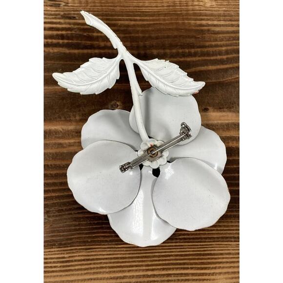 Vintage Large Gray Metal Flower Brooch Pin - Picture 5 of 6